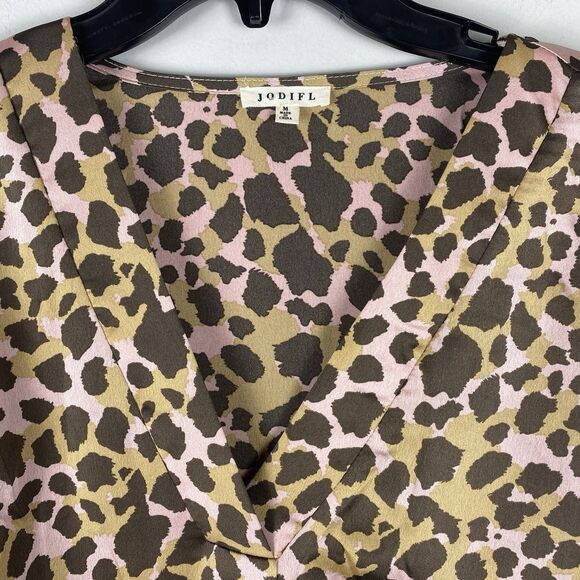Jodifl Womens Blouse M Leopard Print Long Bubble Sleeve Relaxed Fit Work Career - Picture 5 of 9